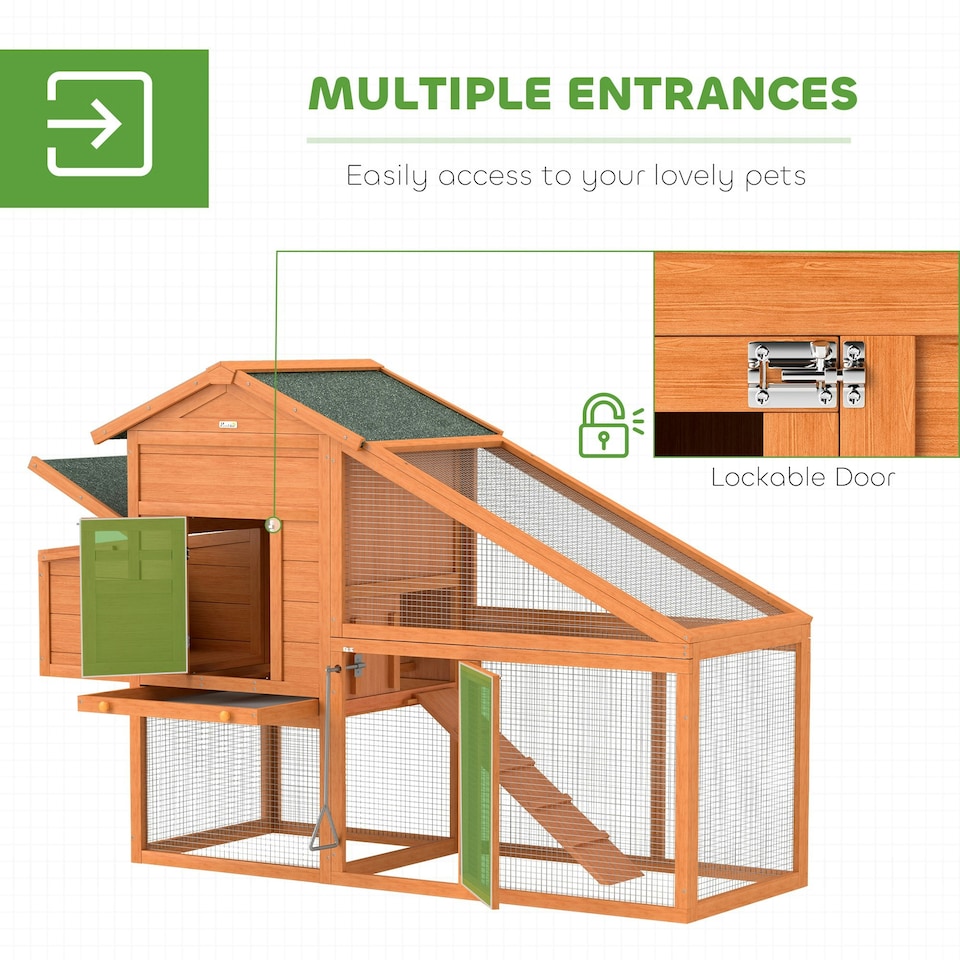 image 1 of PawHut Wooden Chicken Coop with Run, Nesting Box, Slide-out Tray, Ramp
