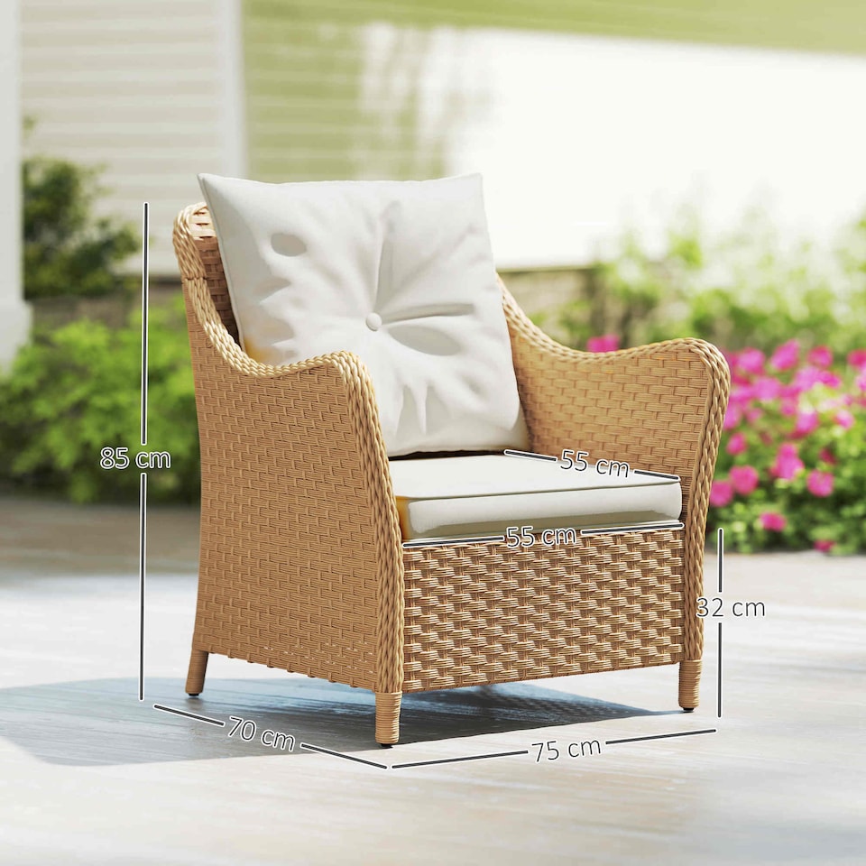 image 1 of Outsunny 2 Pieces Rattan Garden Chairs, Cushioned Rattan Chairs, Beige