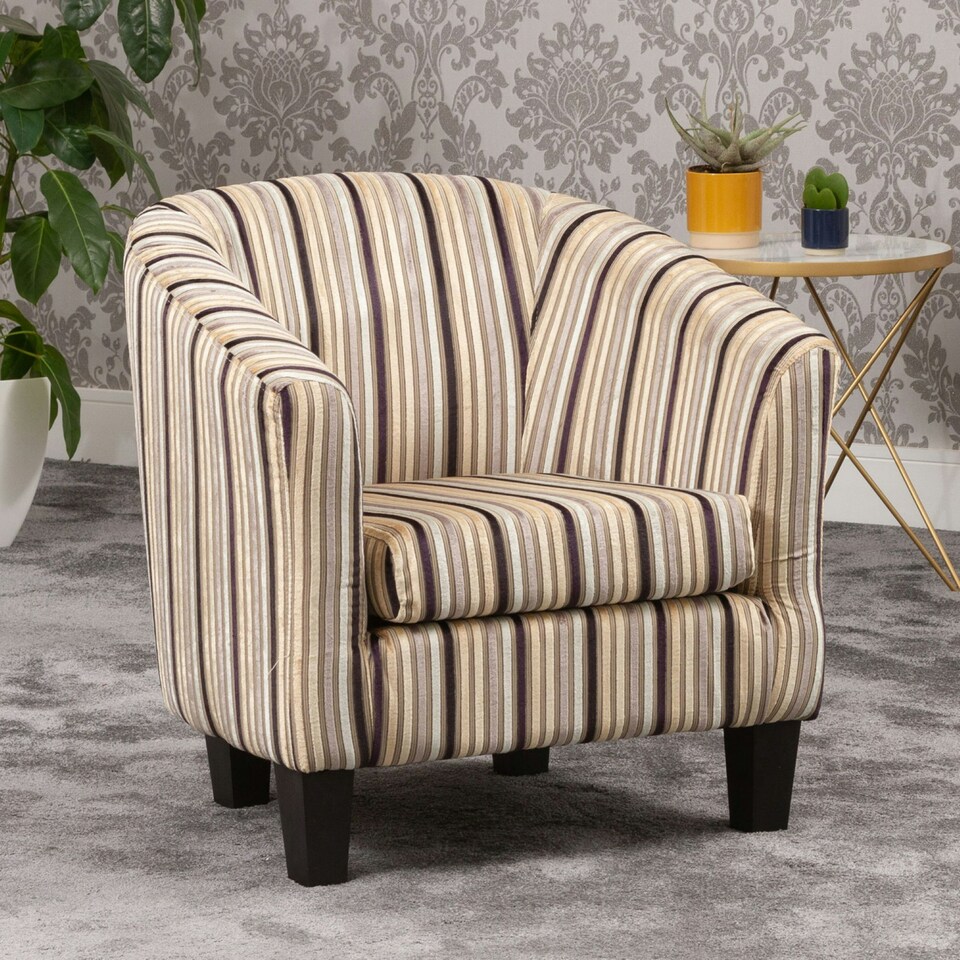 image 1 of Aurora Striped Fabric Tub Chair - Black