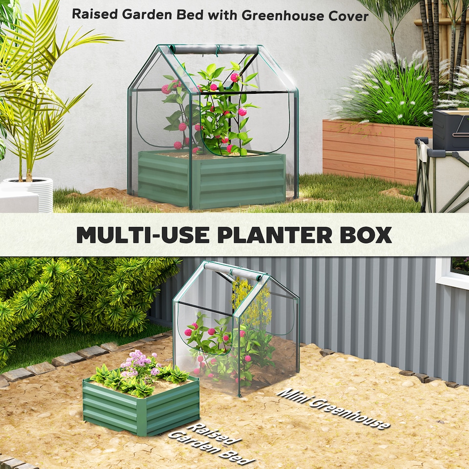 image 1 of Outsunny Raised Garden Bed Planter Box with Greenhouse, Clear