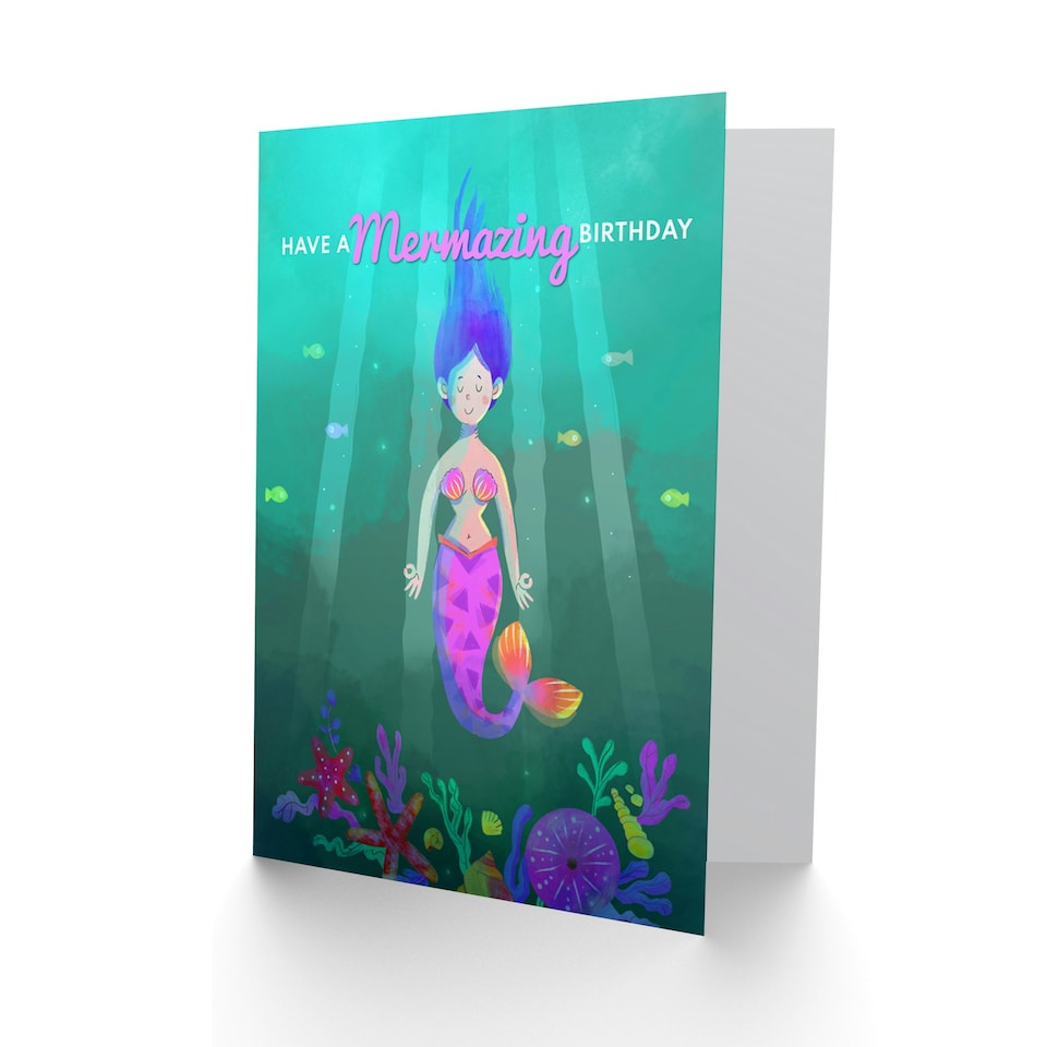 image 1 of Mermaid Pink Girls Mermazing Birthday Greeting Card