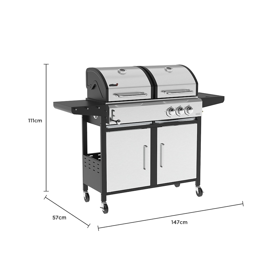 image 1 of Charles Bentley 2+1 Burner Gas & Charcoal Grill BBQ 147.5 x 52 x 110cm