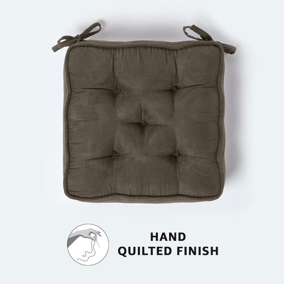 image 1 of Homescapes Grey Faux Suede Dining Chair Booster Cushion | Grey | Grey | 40cm x 40cm x 10cm (16" x 16" x 4")
