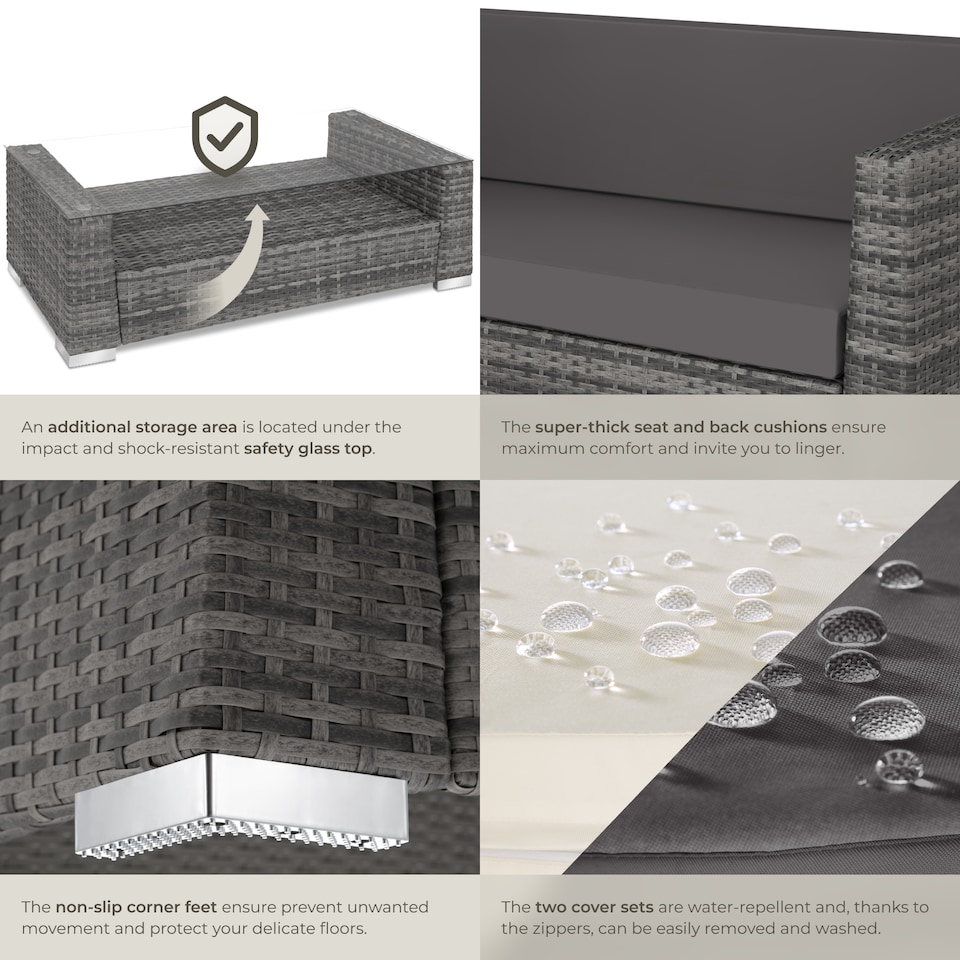 image 1 of Garden Furniture Set Munich - outdoor sofa, 2 armchairs, table, 2 cushion cover sets | Grey | grey | 135 x 67 x 73 cm | 1