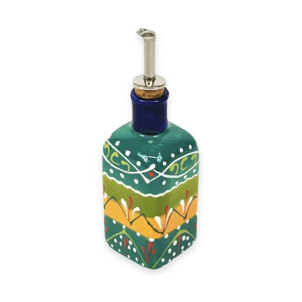 image 1 of Verano Spanish Ceramics Classic Spanish Squared Oil Drizzler - 250ml Orange/Green