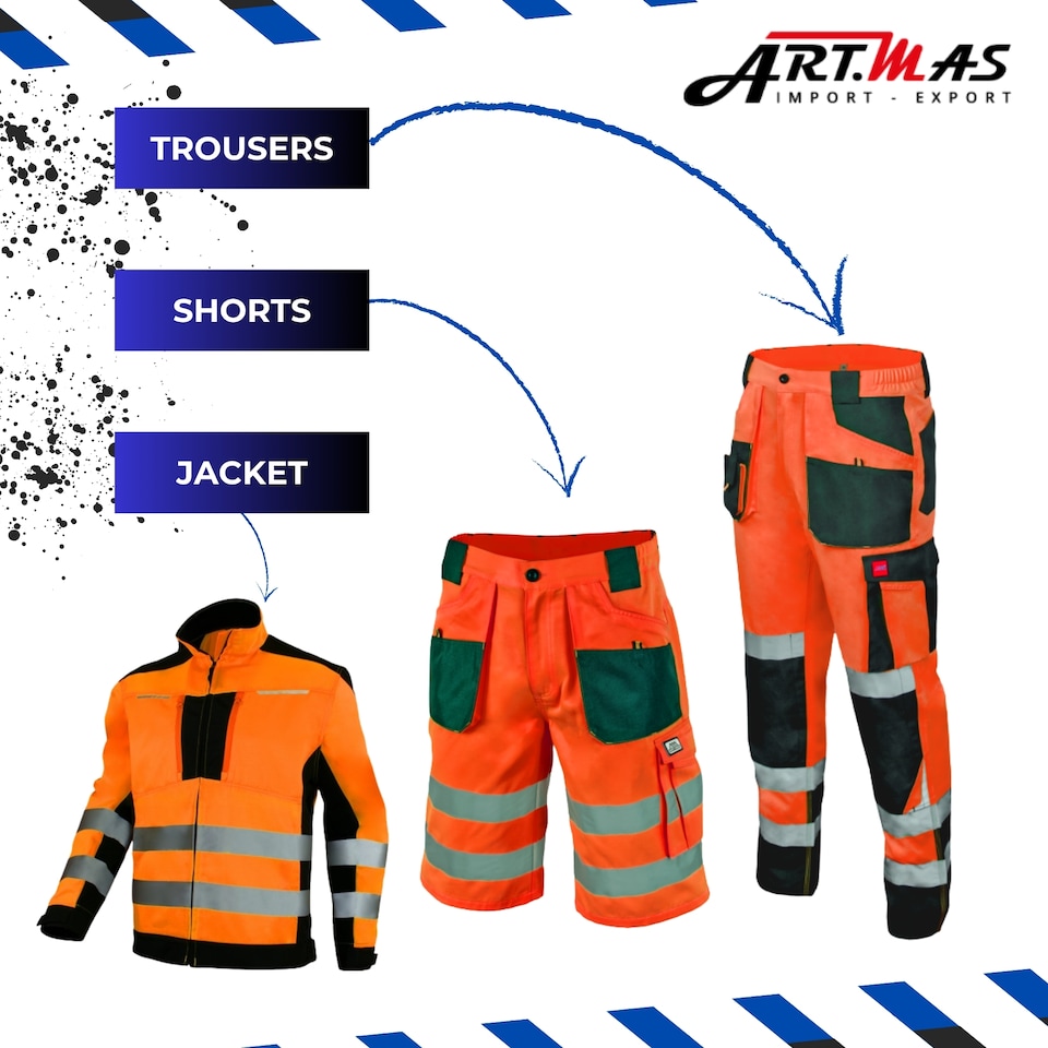 image 1 of Artmas Flash Class 2 Orange Work Trousers with 2 Knee Pads, Reflective Tape, 260gsm (44/46 Inch - 62 EU)