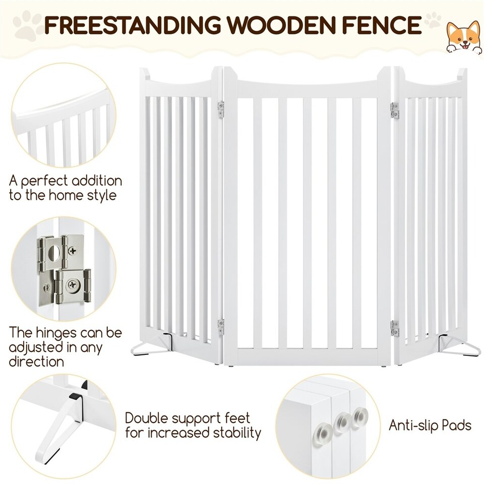 image 1 of Yaheetech 3-Panel Pet Puppy Fence with Two Support Feet, 50 × 90.5 cm White