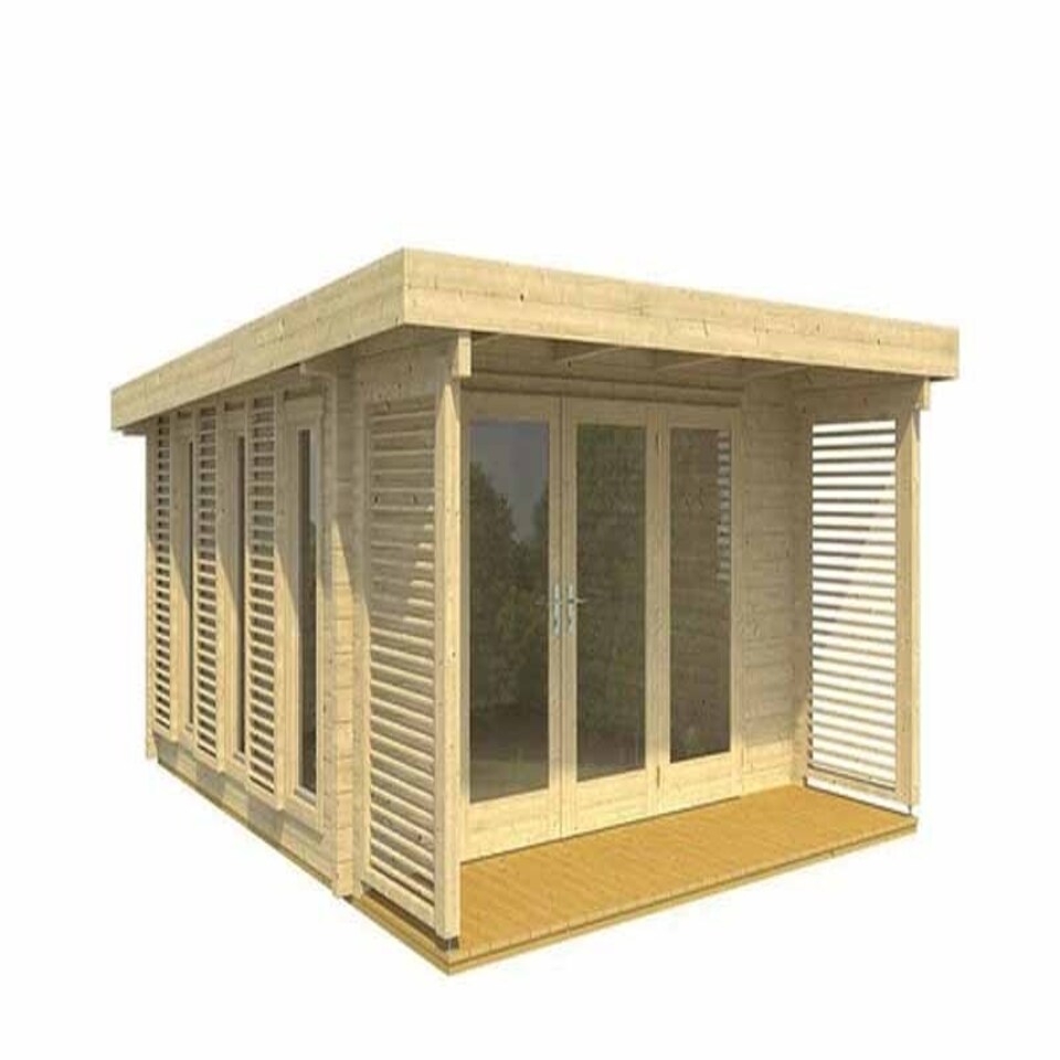 image 1 of Exeter 2-Log Cabin, Wooden Garden Room, Timber Summerhouse, Home Office - L450 x W547 x H241.94 cm Brown