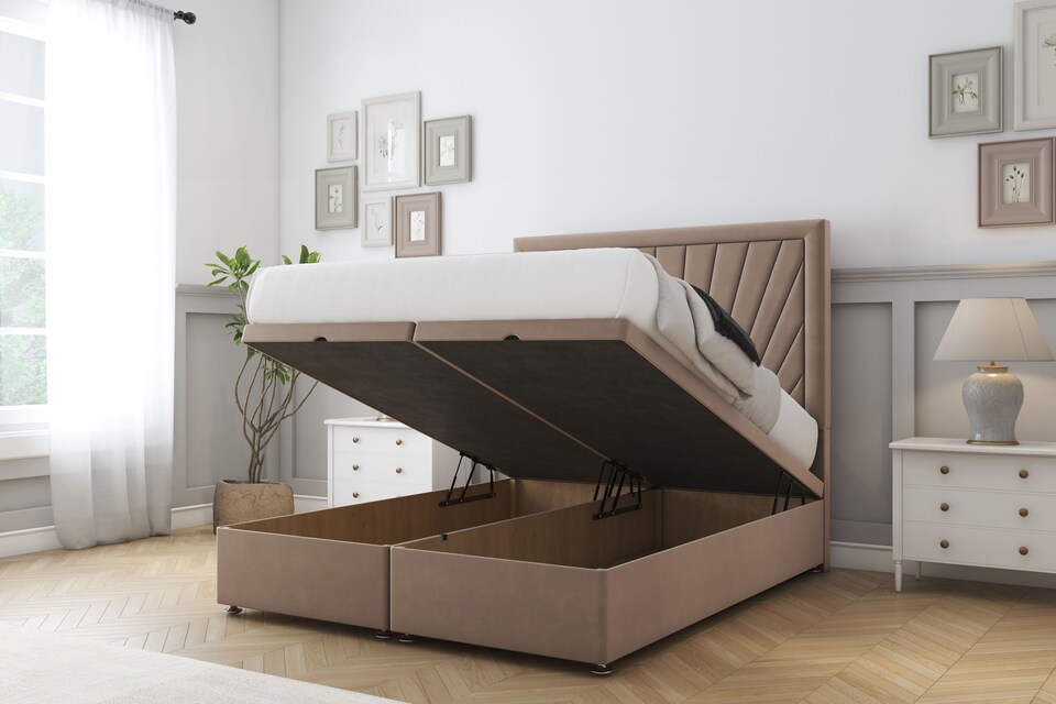 image 1 of Sloomy Somerset Mink Plush Ottoman Bed With Mattress With 26" Strutted Headboard 4'6 Double