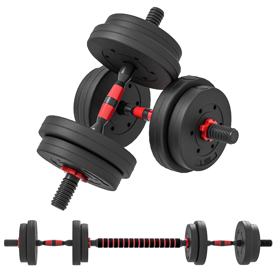 image 1 of HOMCOM 15kg 2 in 1 Adjustable Dumbbells Weight Set, Dumbbell Hand Weight Barbell for Body Fitness, Lifting Training for Home, Office, Gym, Black