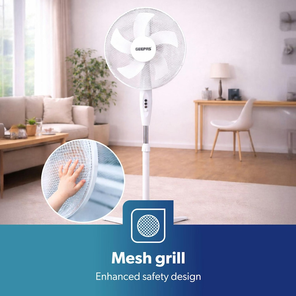 image 1 of GEEPAS 16 inch 5 Blades Pedestal Free Standing Fan 45W, White