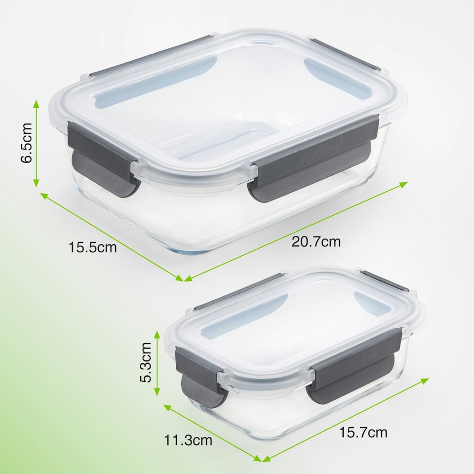 image 1 of VonShef 10Pc Glass Containers with Lids (5 x 1L and 370ml)