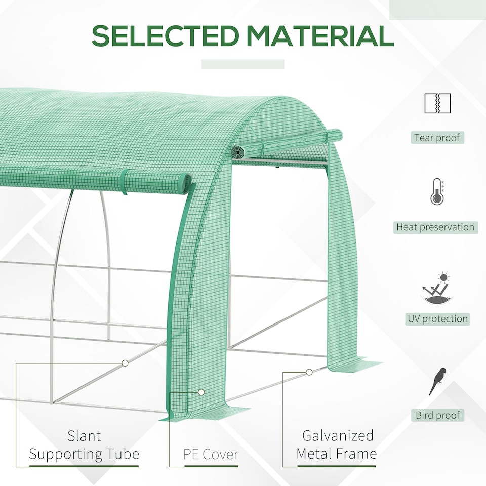 image 1 of Outsunny 6 x 3 x 2 m Polytunnel Greenhouse Pollytunnel Tent Steel Frame Green