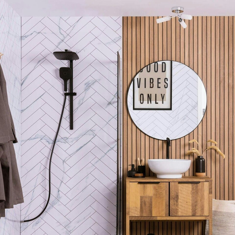 image 1 of ValueLights Canya Chrome IP44 Bathroom 3 Way Reeded Glass Flush Ceiling Light with LED Bulbs | Silver