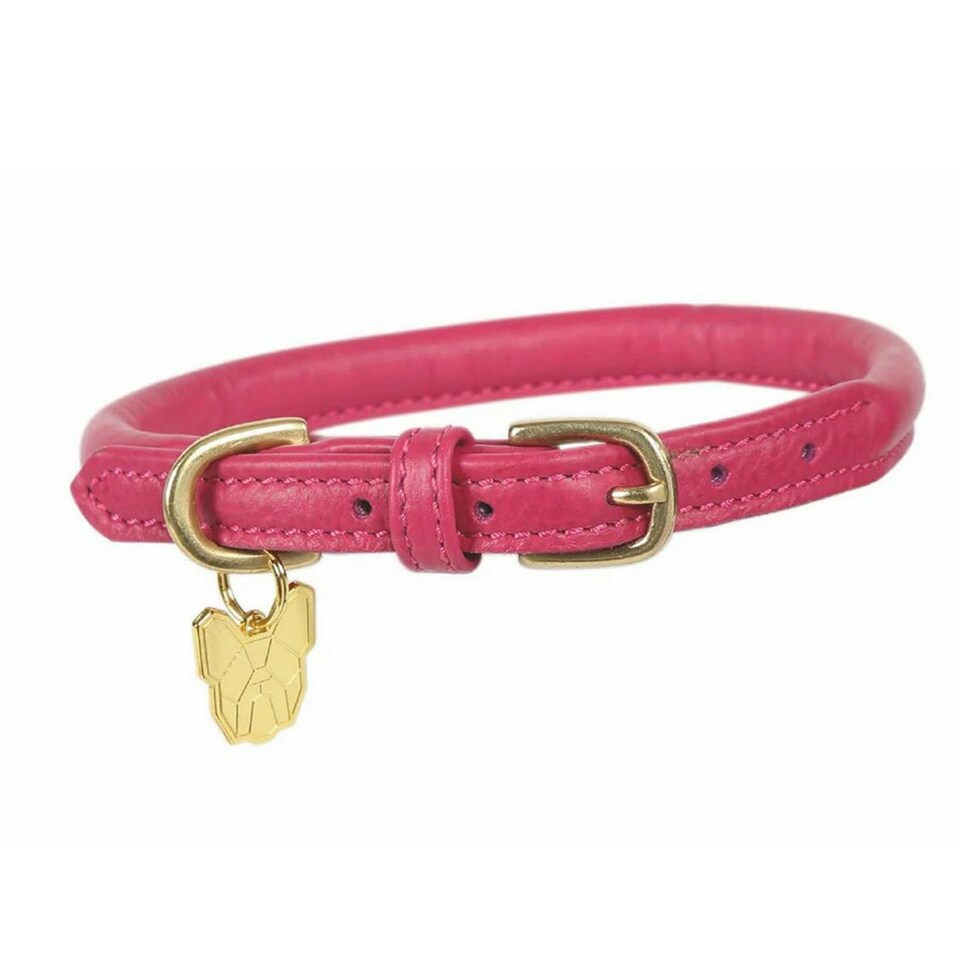 Digby & Fox Rolled Leather Buckle Dog Collar - Pink - XS - Neckline: 29cm-34cm