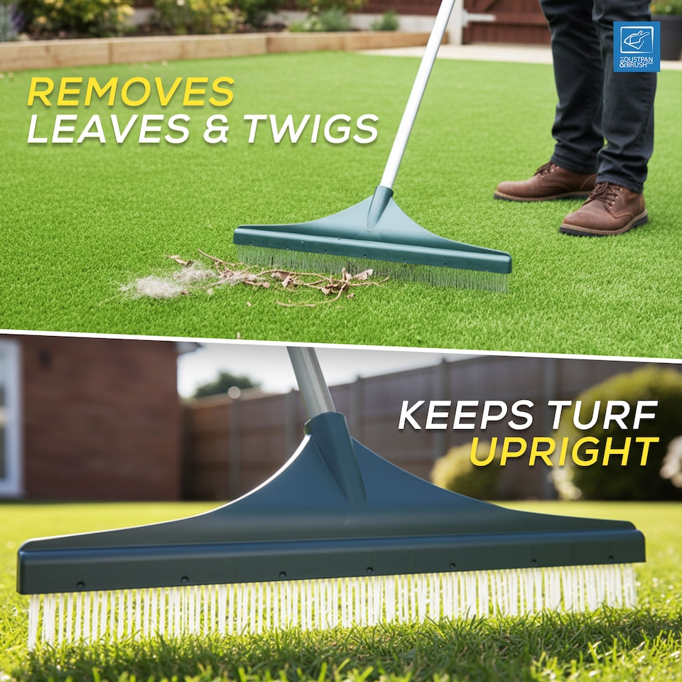 image 1 of Telescopic Artificial Grass Brush with Stainless Steel Handle Turf Rake and Garden Broom for Fake Lawns