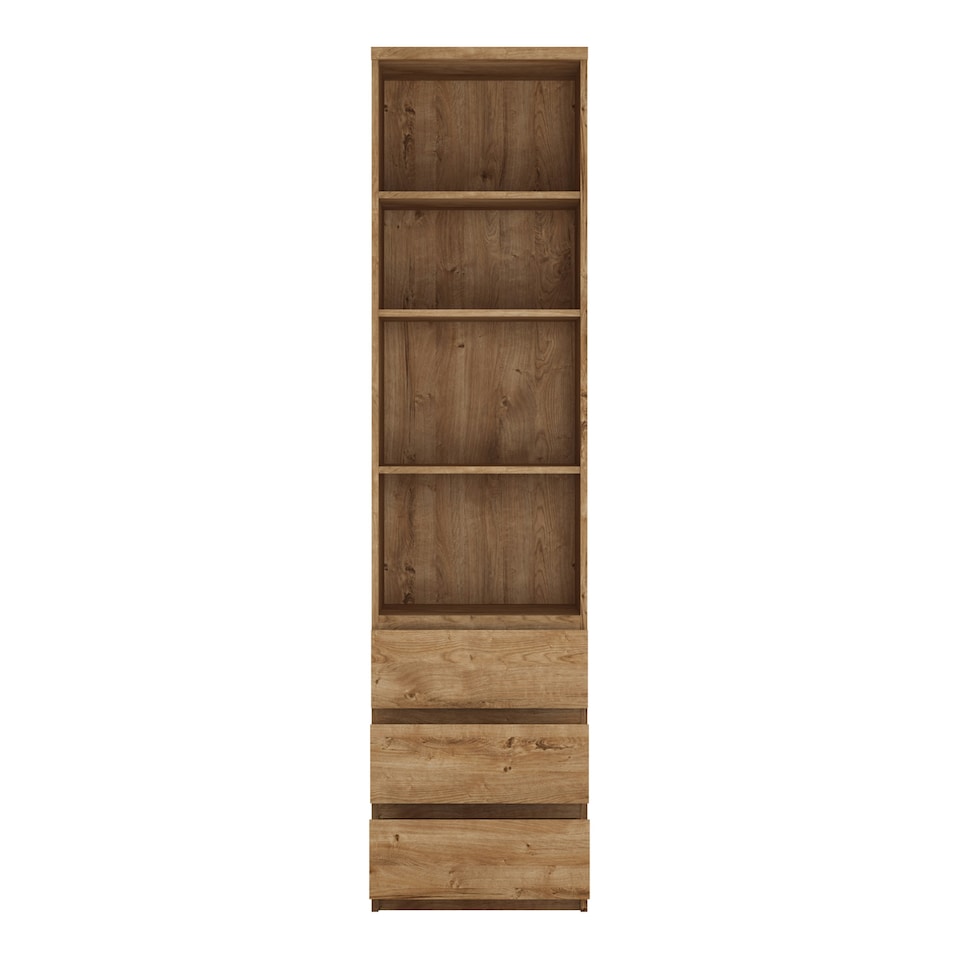 image 1 of Fribo Tall Narrow 3 Drawer Bookcase in Oak