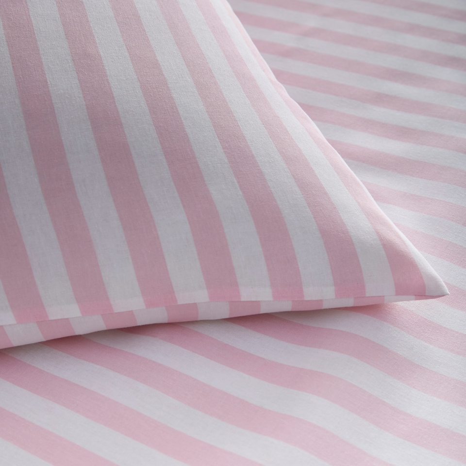 image 1 of Pencil Stripe Geometric Soft Easy Care Bed Linen Bedding Duvet Cover Set With Pillow Cases | Pink | Pink | Super King