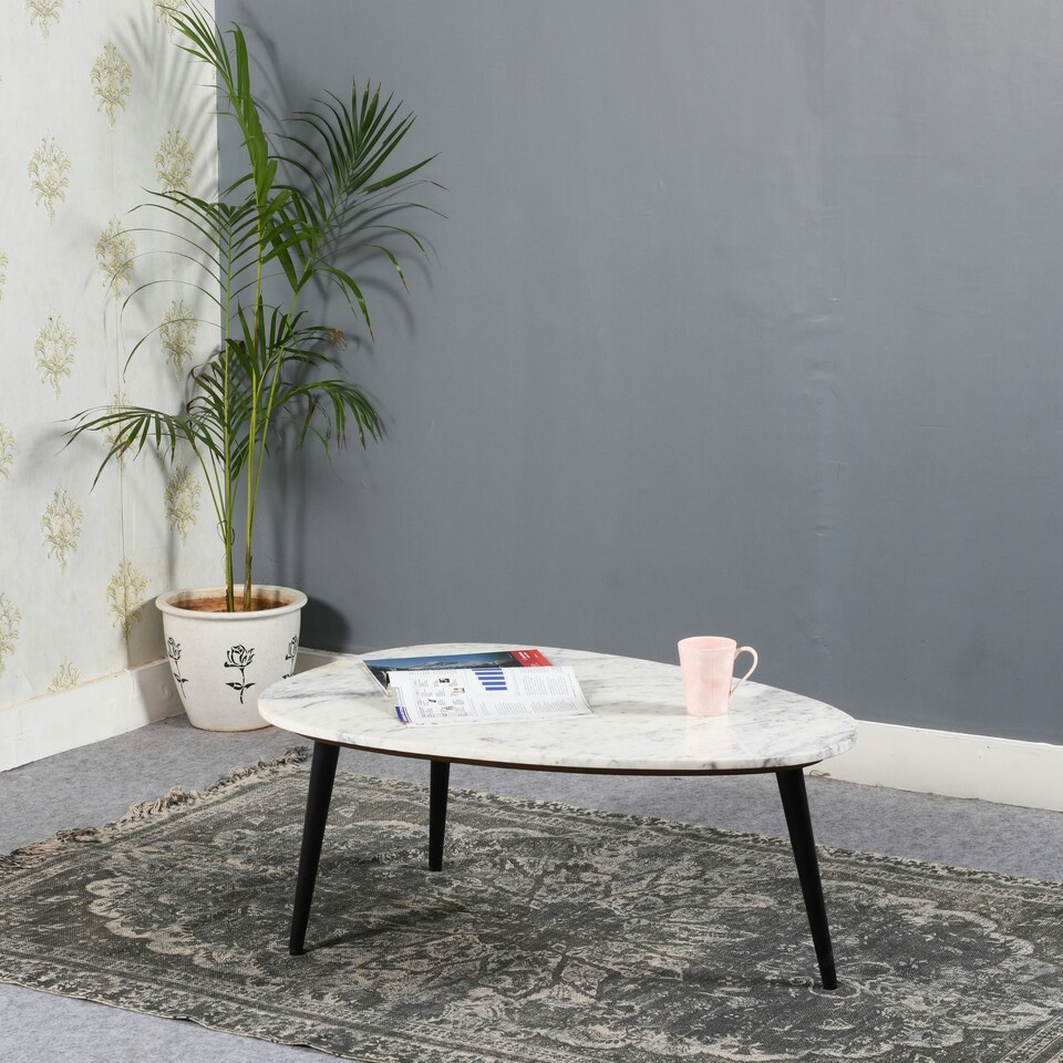 image 1 of Miel Coffee Table With White Marble Top and Metal Legs White