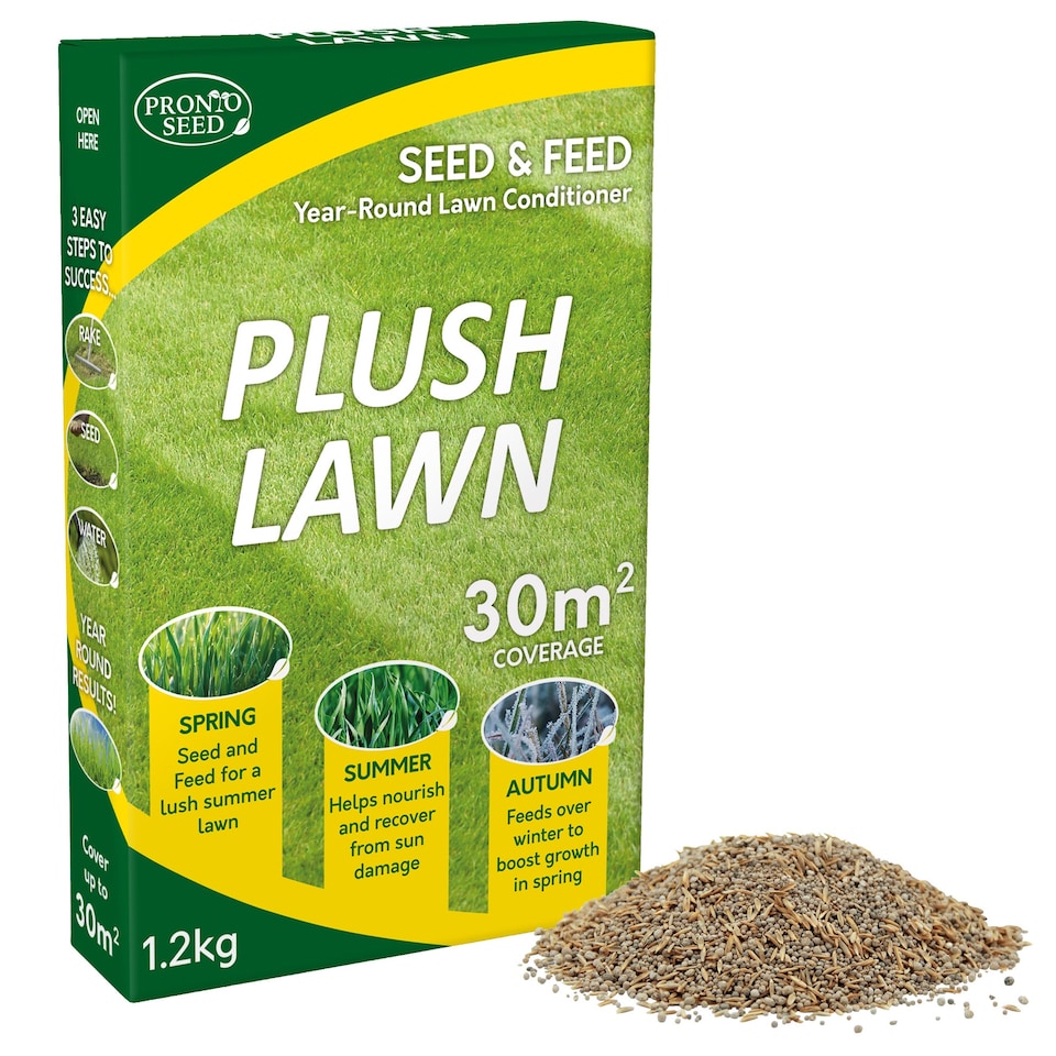 image 1 of Pronto Seed Plush Lawn Seed & Feed Lawn Conditioner 1.2kg - Grass Seed & Fertiliser Mix | Multi | Green lawn conditioning blend | 1