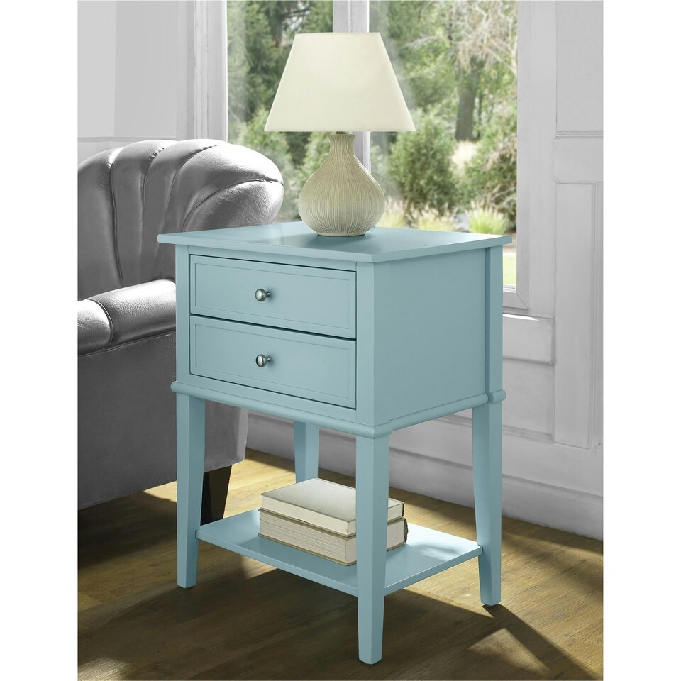 image 1 of Franklin End Table with 2 Drawers Blue Blue | Blue