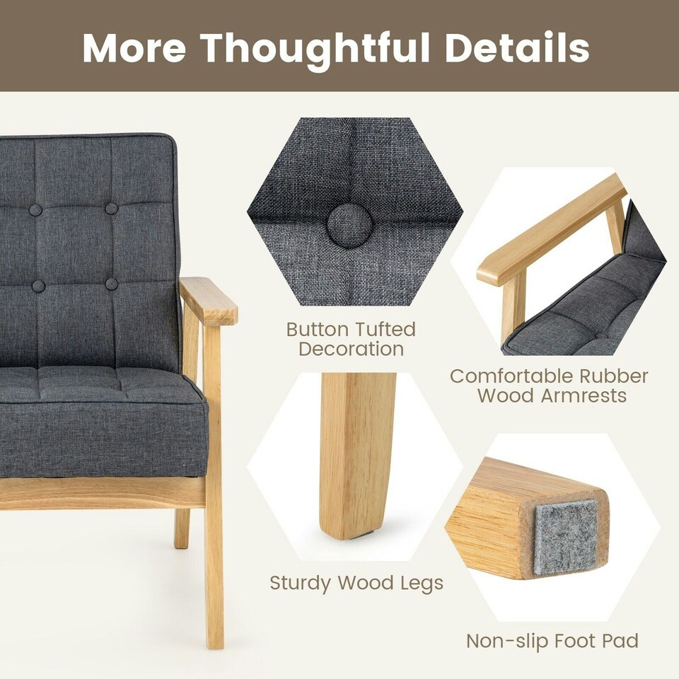 image 1 of COSTWAY Upholstered Accent Sofa Chair Armchair Grey Grey