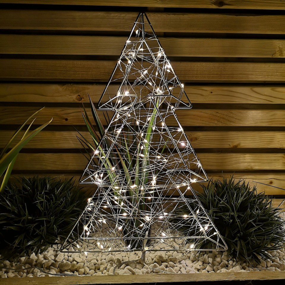 image 1 of Set of 3 50cm Light up Iron Christmas Tree Garden Stake Lights with Warm White LEDs