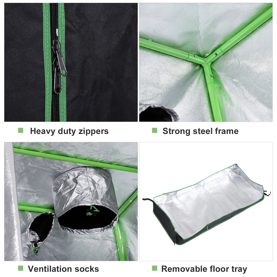 image 1 of Outsunny Mylar Hydroponic Grow Tent w Floor Tray for Indoor Plant 80x80x160cm