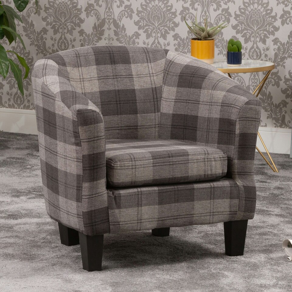 image 1 of Medford Chequered Fabric Tub Chair - Grey