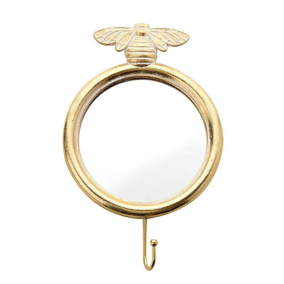 image 1 of Gold Finish Bee Wall Hook Mirror