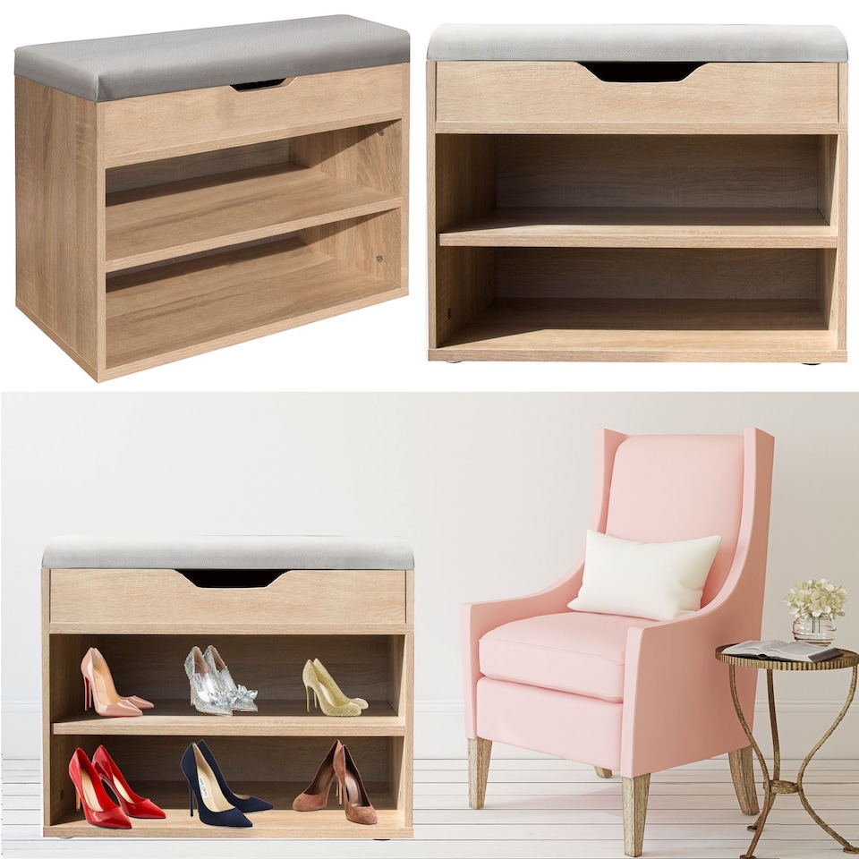 Ottoman Car Rack Gr8 Home Wooden Ottoman Shoes Storage Rack Bench Padded Grey Seat ...