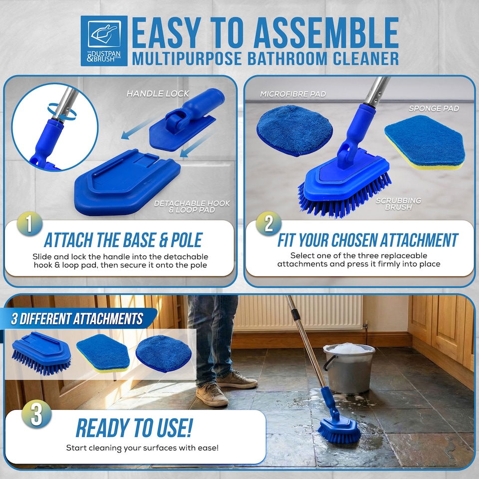 image 1 of Bathroom Cleaning Set Long Handled Tile Cleaning Kit
