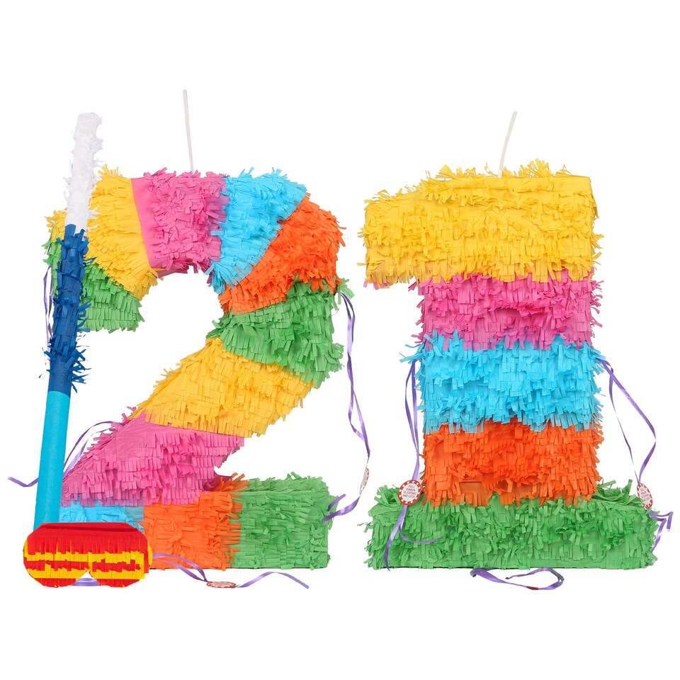 image 1 of Fax Potato 21st Birthday Pinata Set with Stick & Blindfold - Blue Stick
