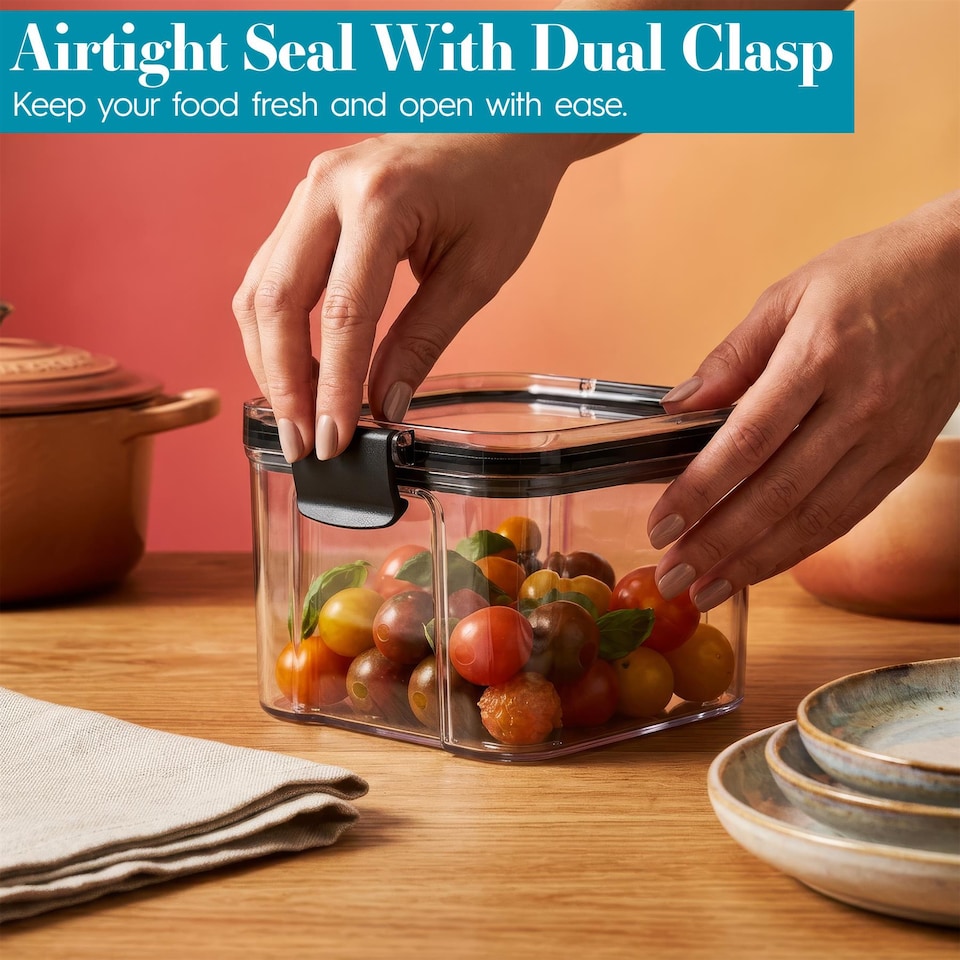 image 1 of Argon Tableware 3x Food Storage Containers - 1.3 Litre - Black Reusable Airtight Stackable Meal Prep Lunch Box with Clip-Lock Lid