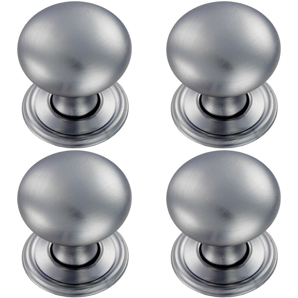 Loops 4x Round Victorian Cupboard Door Knob 32mm Dia Satin Chrome Cabinet Handle
