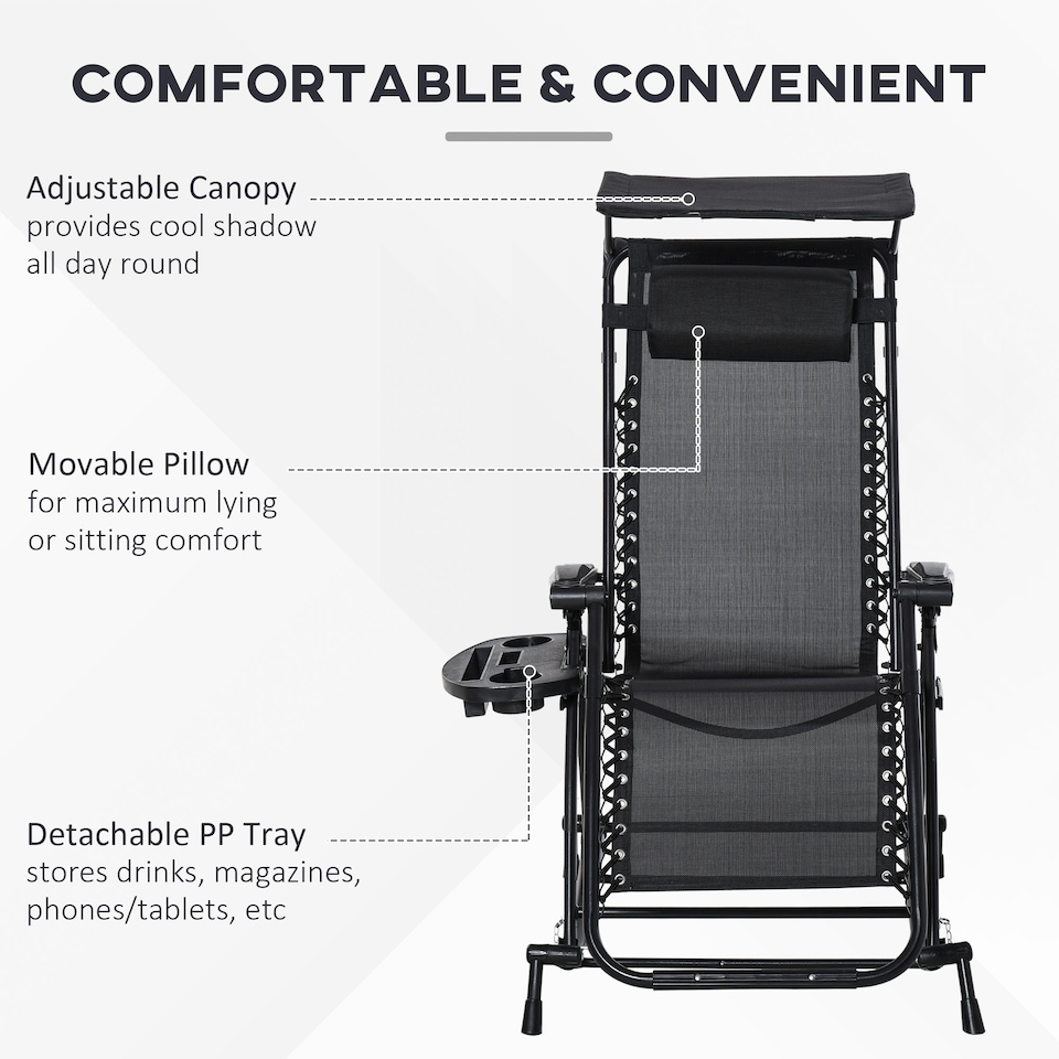 image 1 of Outsunny Garden Rocking Chair Folding Recliner Outdoor Adjustable Sun Lounger Rocker Zero-Gravity Seat with Headrest Side Holder Patio Deck - Black