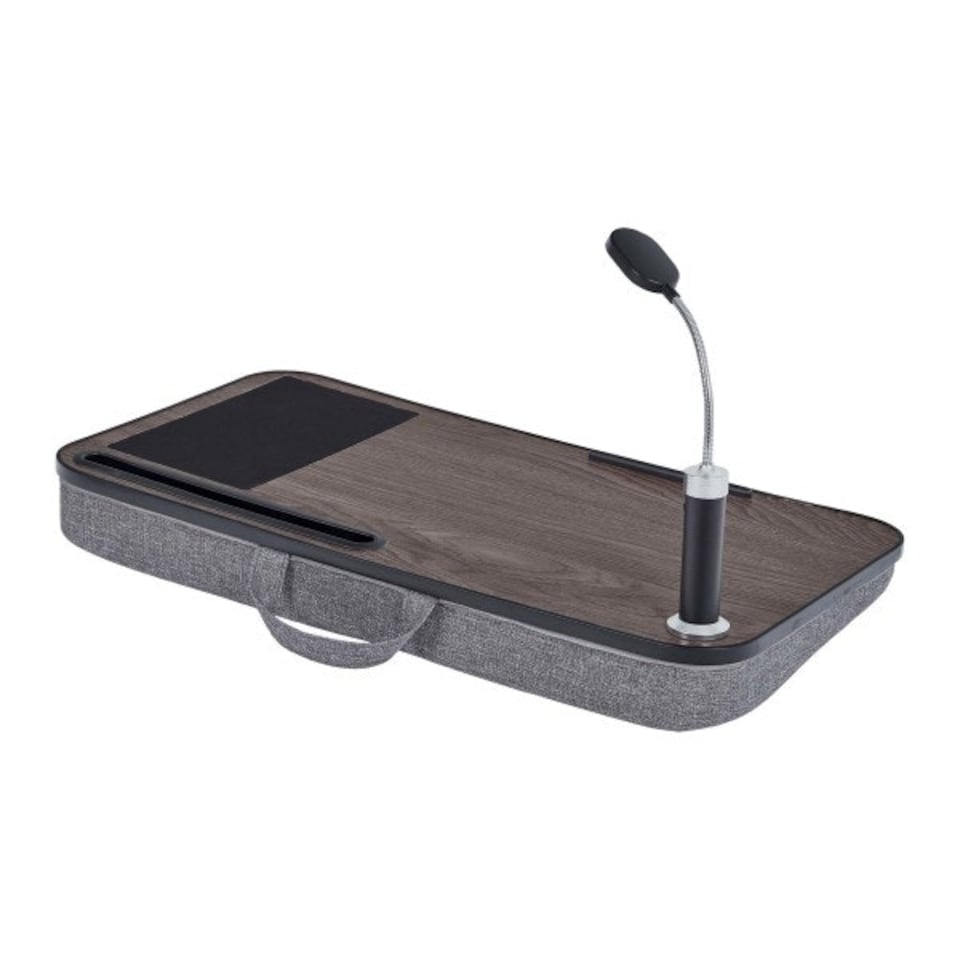 image 1 of Teamson Home Portable Laptop Desk with Cushioned Bottom, Detachable LED Light & Mouse Pad, Brown/Grey