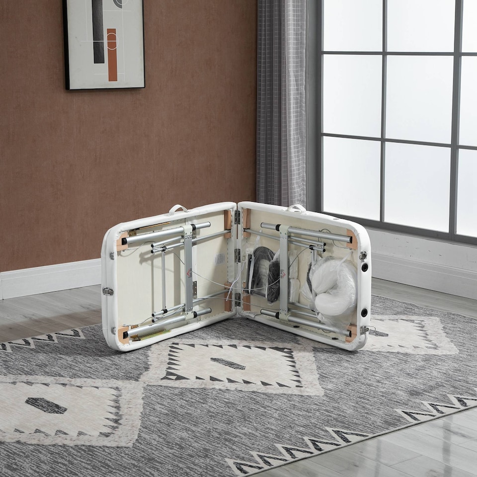 image 1 of HOMCOM Foldable Massage Bed Portable Table, 3-Section Aluminium Foldable Beauty Couch, Professional Salon Spa Table with Headrest Support and Carry Bag, 81 cm Width, White