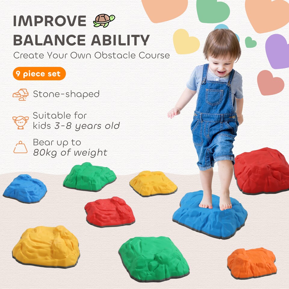 image 1 of AIYAPLAY Balance Stepping Stones, 9-Piece Balance Stones for Kids, Ages 3-8