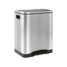 Harbour Housewares Stainless Steel Double Kitchen Pedal Bin - 30L (2 x 15L) - Brushed | Silver | Brushed