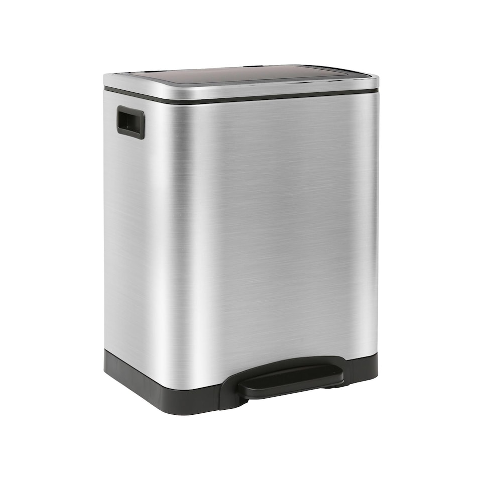 image 1 of Harbour Housewares Stainless Steel Double Kitchen Pedal Bin - 30L (2 x 15L) - Brushed | Silver | Brushed