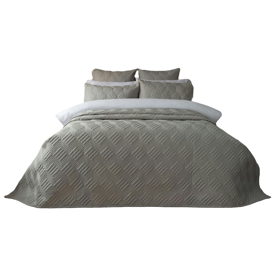 image 1 of Belledorm Lisbon Chevron Bedspread - Soft Grey - 260cm x 260cm