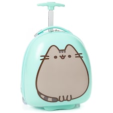 Pusheen Kids Suitcase | Mint Green Small Cabin Bag For Girls | Carry On Trolley with Extendable Handle | Smile Cartoon Pusheen The Cat Merchandise | Fun Travel Gift for Children and Teens
