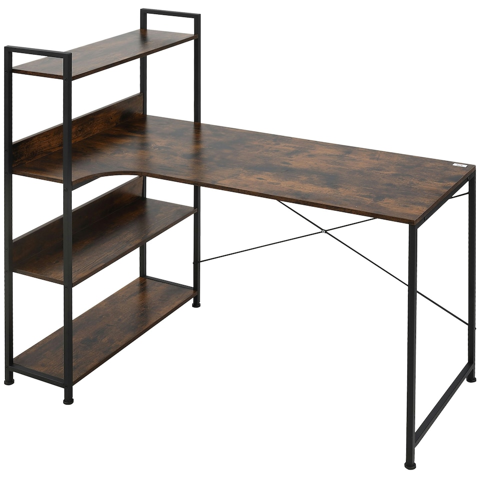image 1 of HOMCOM Industrial Computer Desk with Storage Shelf Metal Frame