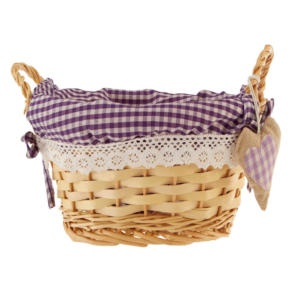 image 1 of Purple Gingham Lining Oval Willow Basket Purple