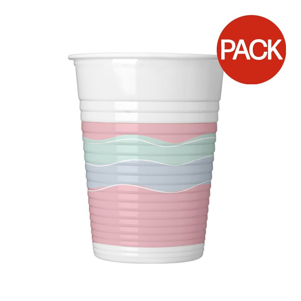 Procos Elegant Wave Pattern Party Cup (Pack of 8) - Pink/White/Blue - One Size