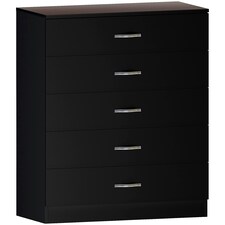 Vida Designs Riano 5 Drawer Chest of Drawers Bedroom Storage, Black