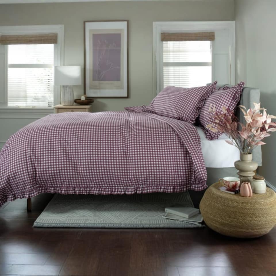 image 1 of TLC Gingham Frilled Duvet Set