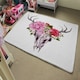 image 4 of Deer animal skull with flowers and feathers (Rug) Pink | Medium: 80x150cm