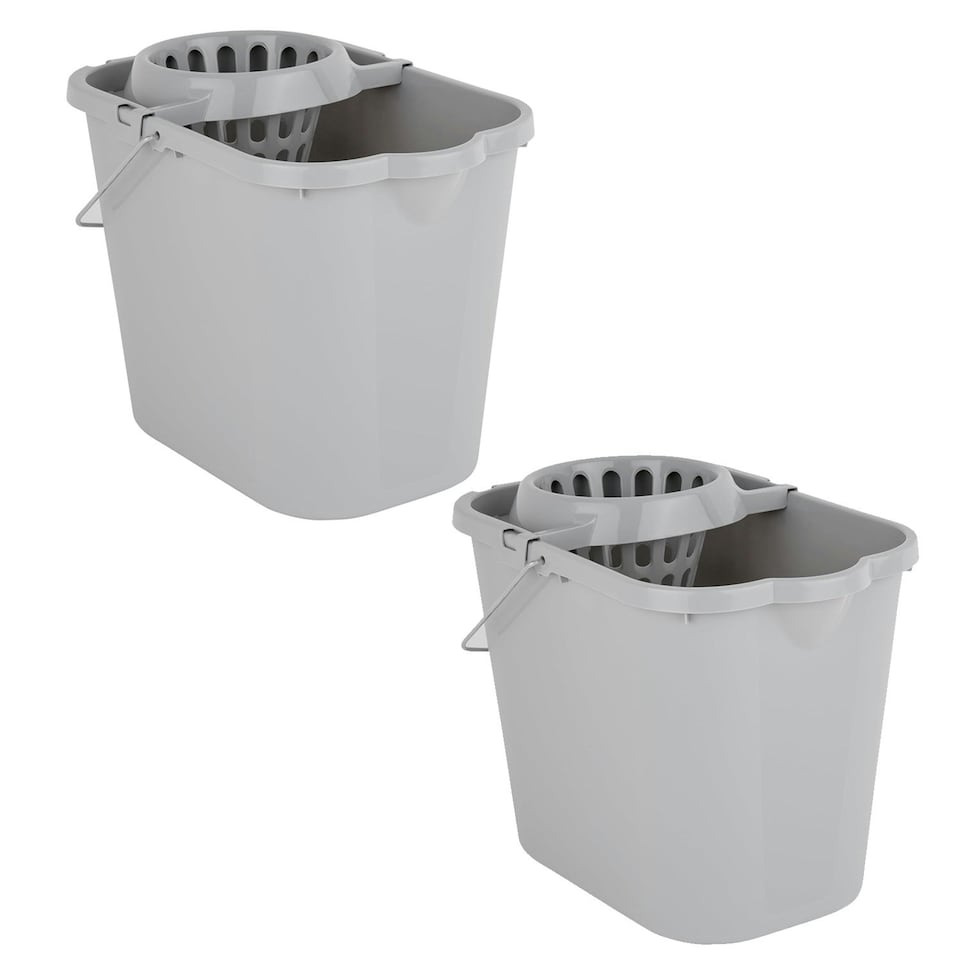 image 1 of 2 x 12 Litre Grey Plastic 2.6 Gallon Multi Surface Bucket With Wringer
